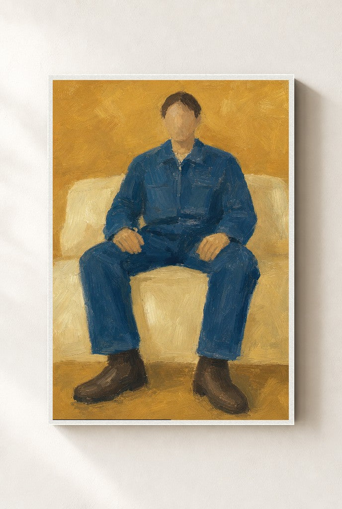 Denim Workwear, Ochre, framed close-up, white