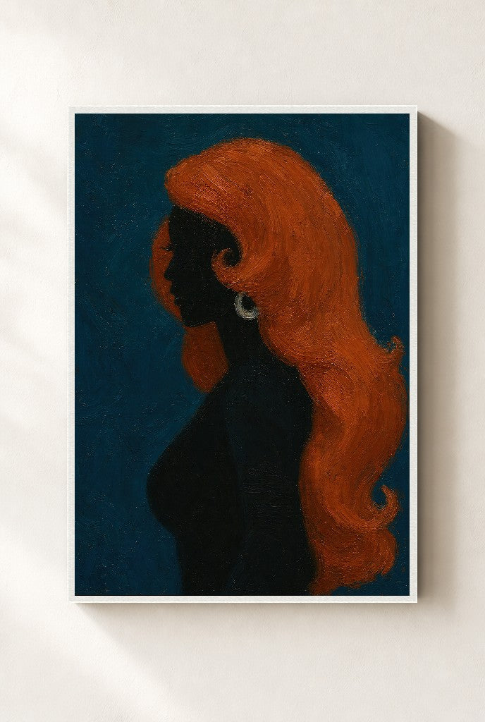 Copper Hair, Teal, framed close-up, white