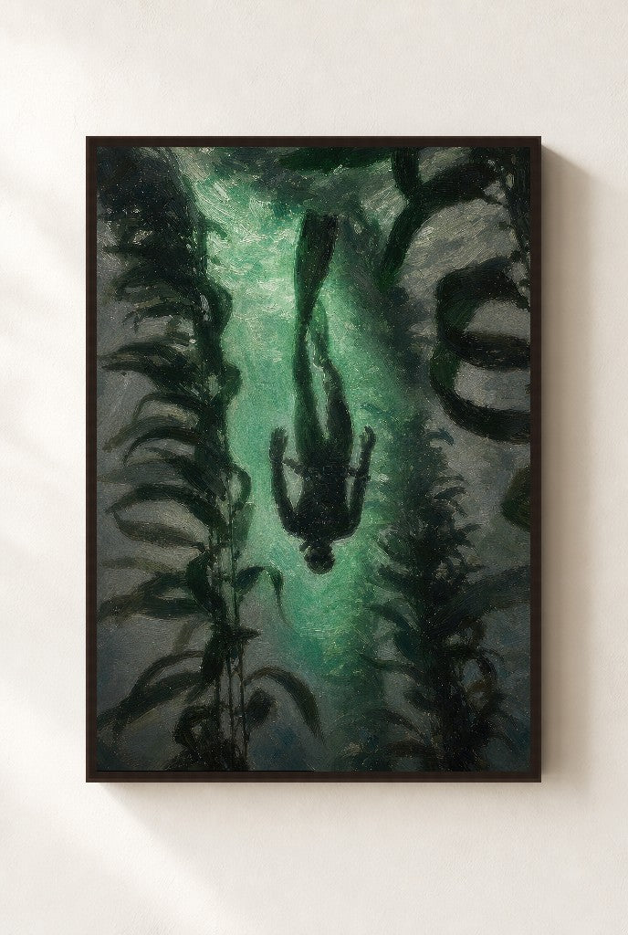 Down in the Kelp, framed close-up, walnut