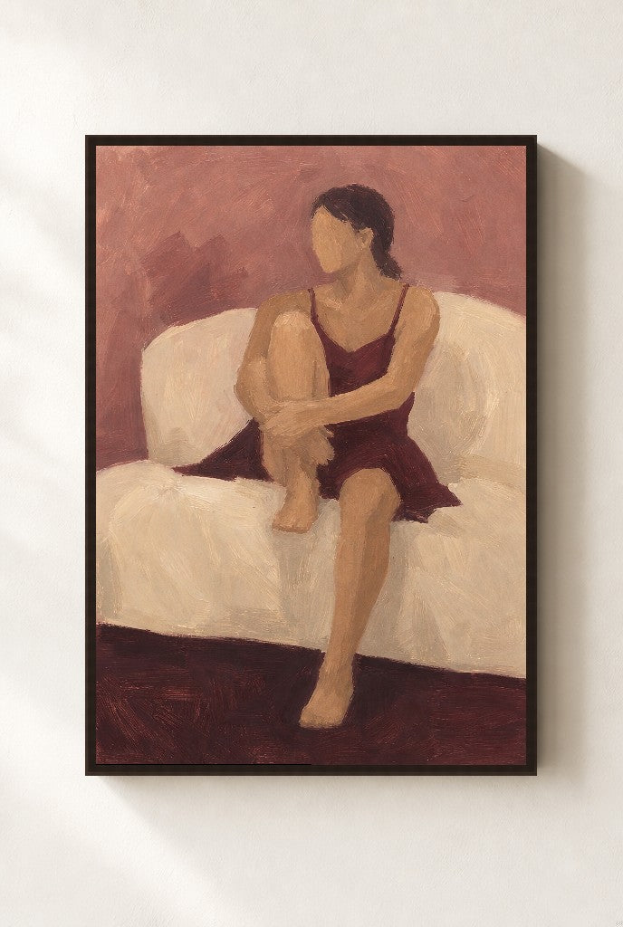 Burgundy Slip, framed close-up, walnut