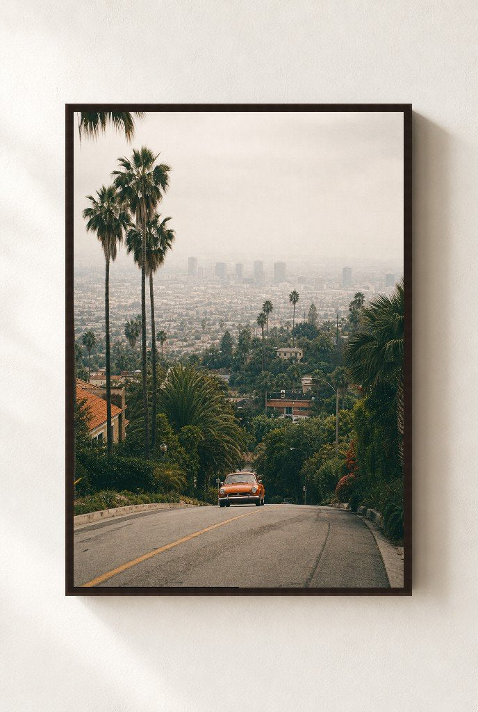 Drop Into the City, framed, walnut