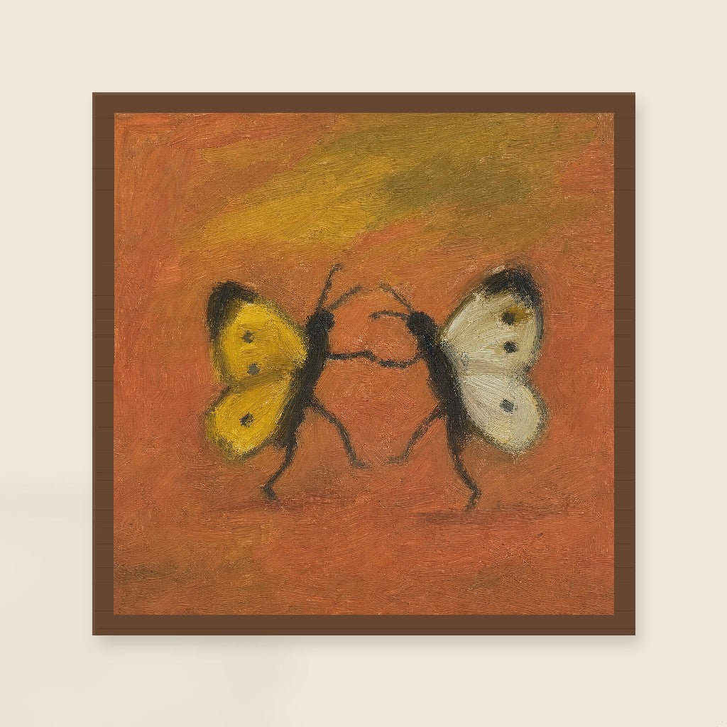 Two Butterflies, framed close-up, walnut