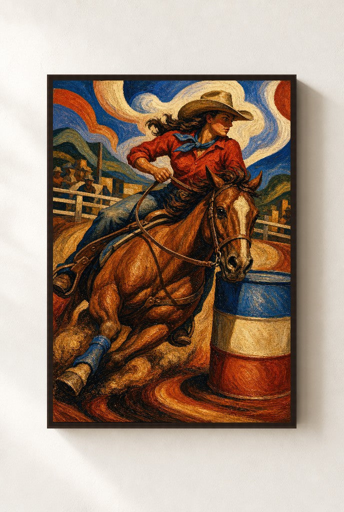 She Takes the Turn, framed close-up, walnut