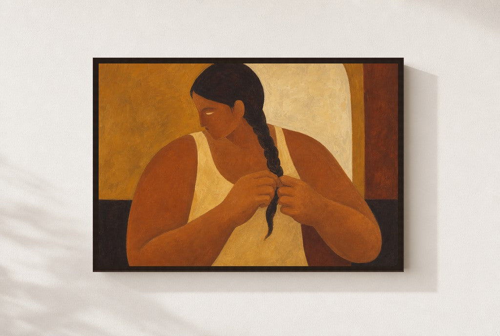 The Long Plait, framed close-up, walnut