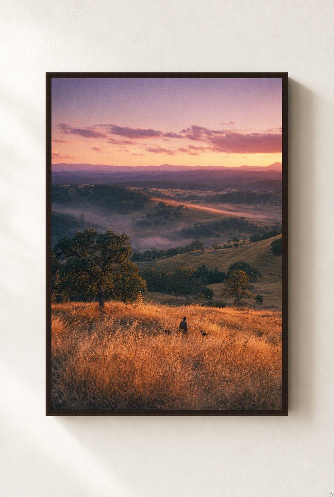 Sunrise in the Tall Grass, framed, walnut