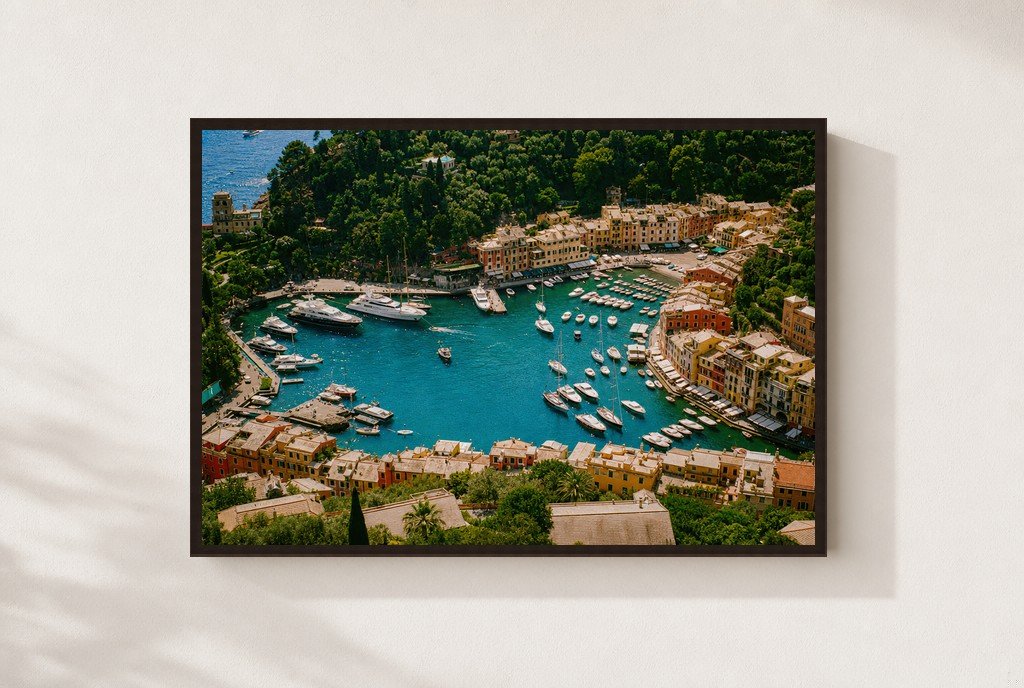 Portofino from Above, framed, walnut