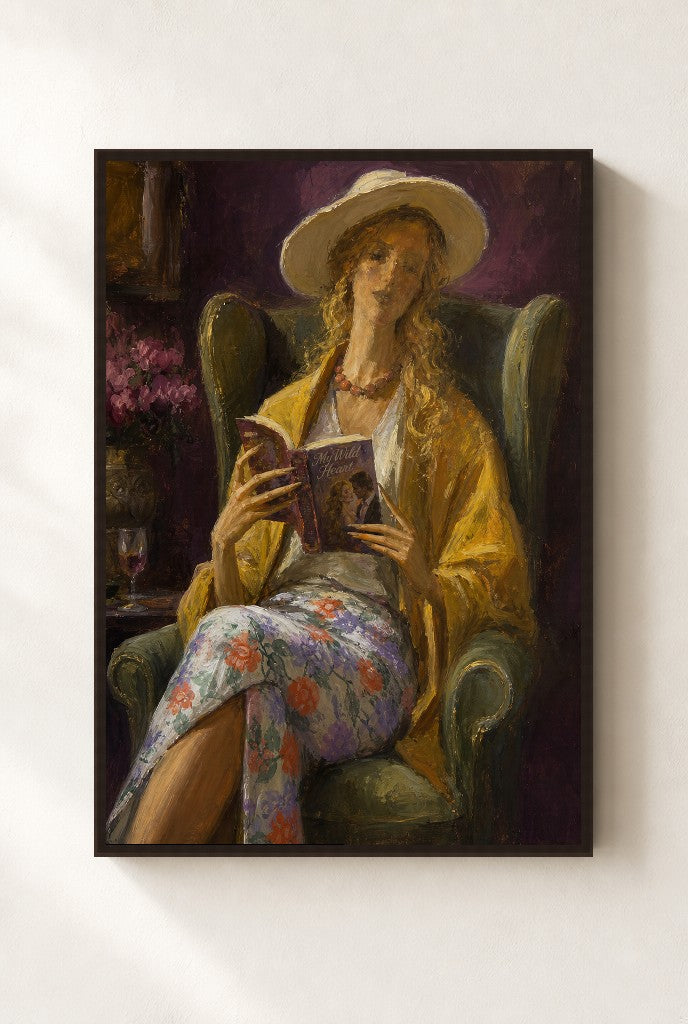 A Good Chair, a Better Book, framed close-up, walnut