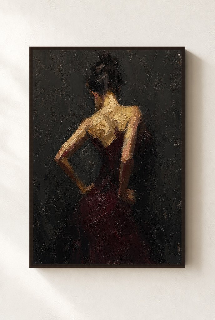Oxblood Dress, Charcoal, framed close-up, walnut