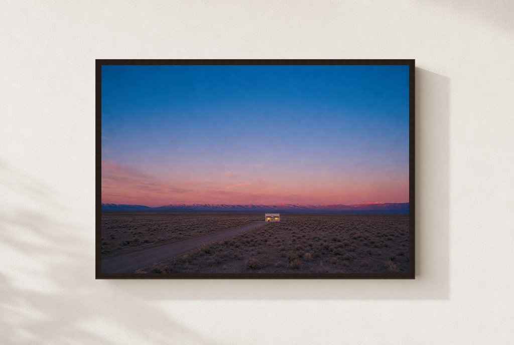 Last Light, No Plans, framed, walnut