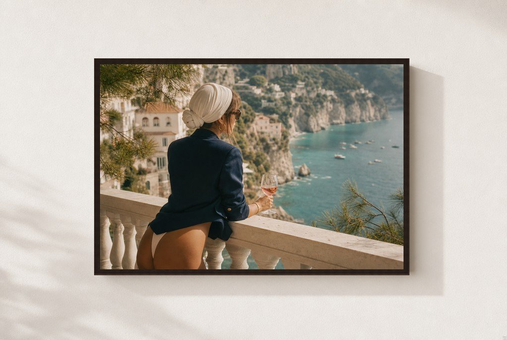 Rosé Over the Coast, framed, walnut