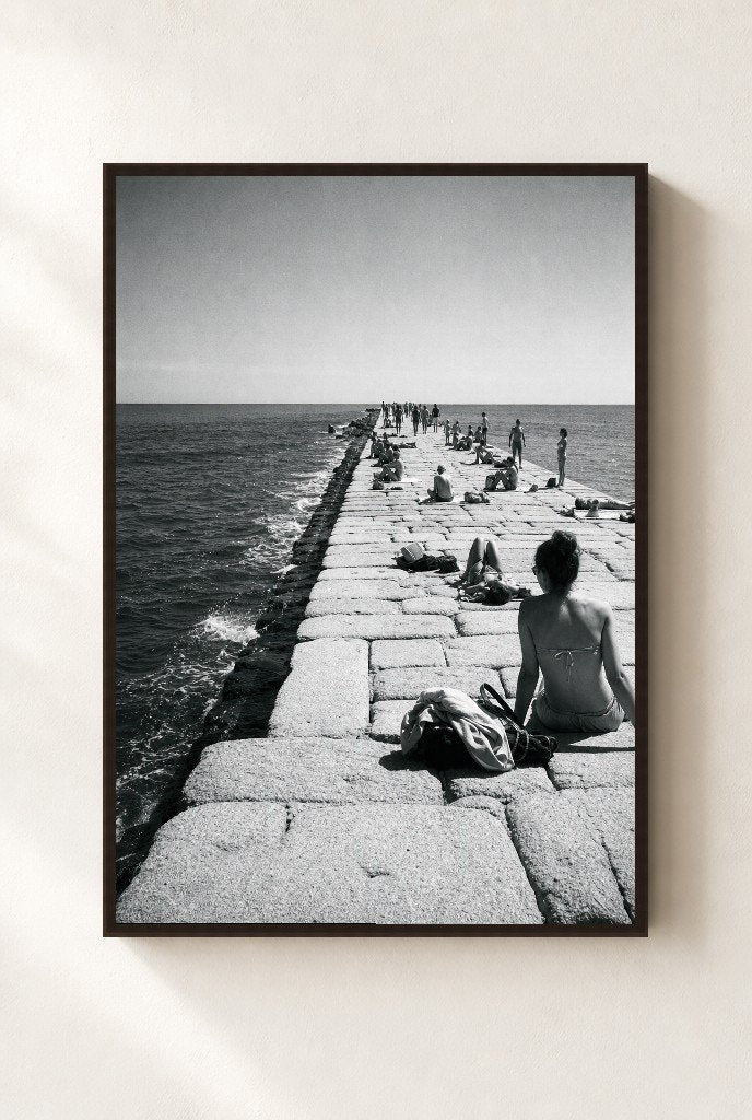 Pier in the Sun, framed, walnut