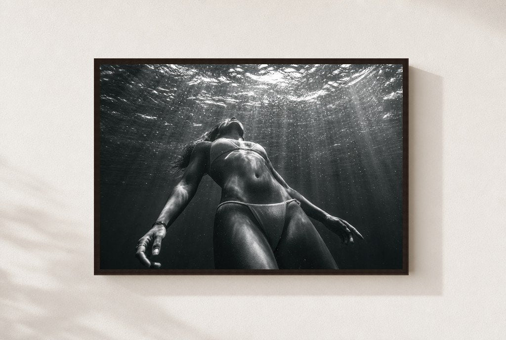 Held Underwater, framed, walnut
