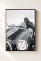 Snow Behind the Wheel, framed, walnut