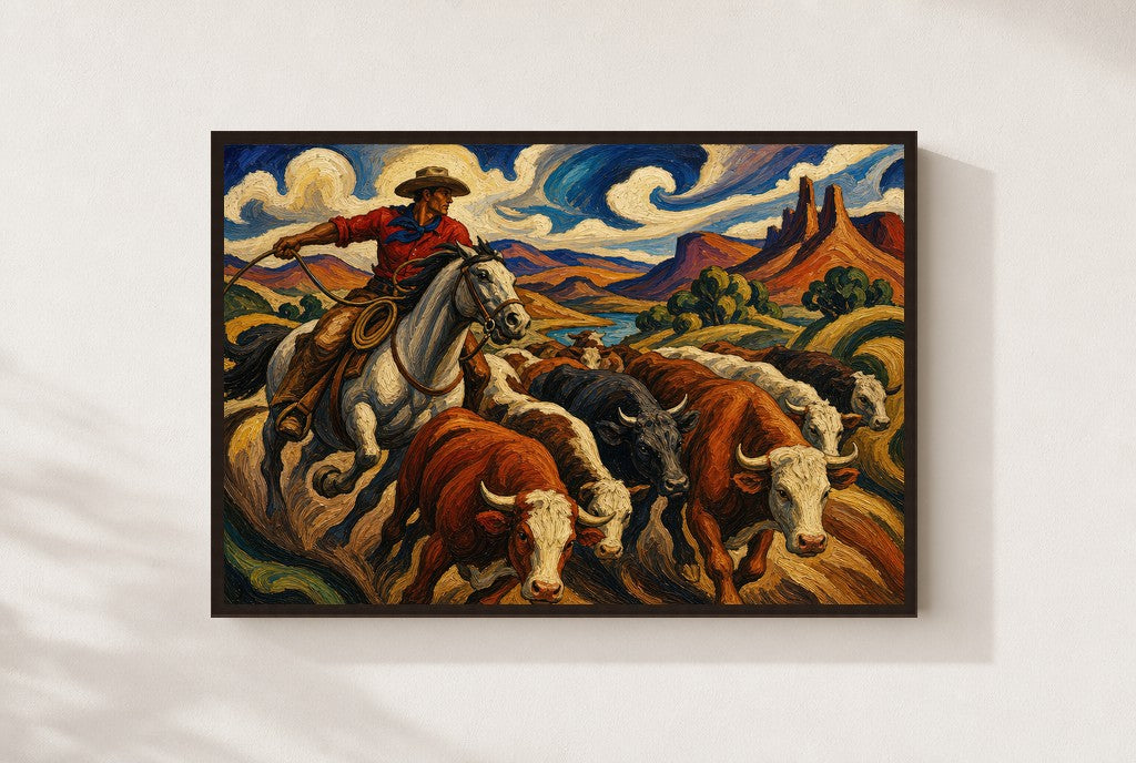Moving the Herd, framed close-up, walnut