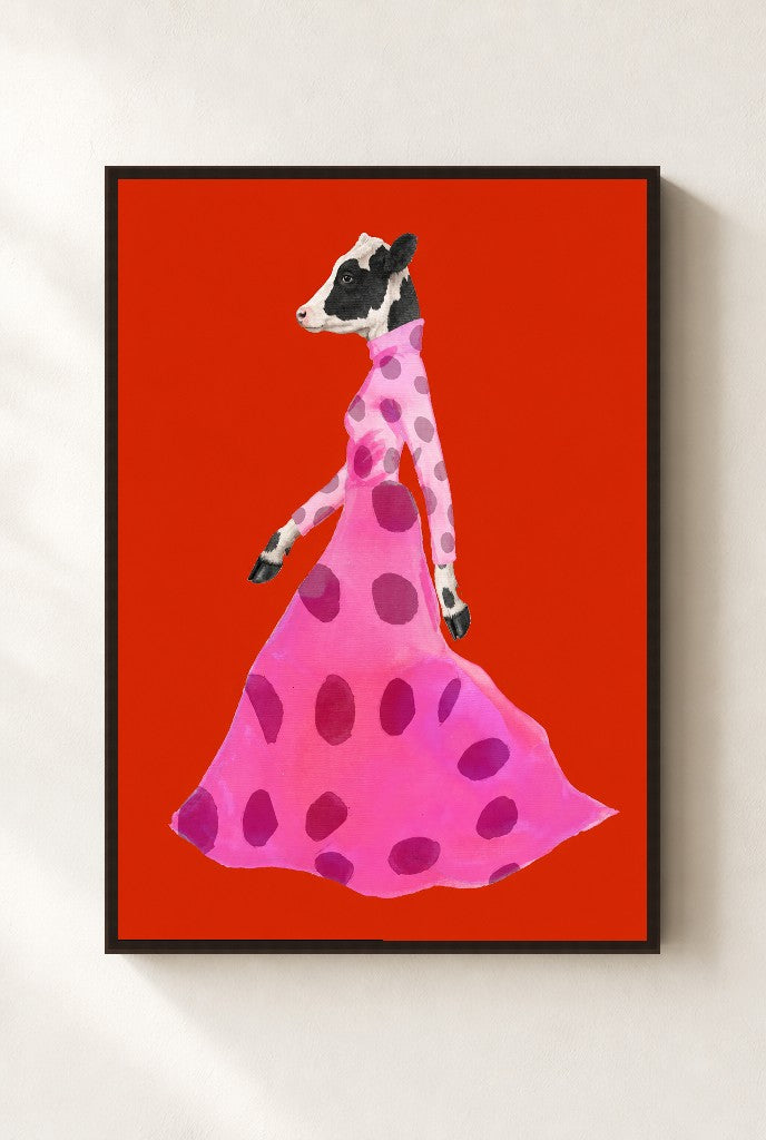 Polka in Motion print, mounted in a walnut wood frame on a cream wall.