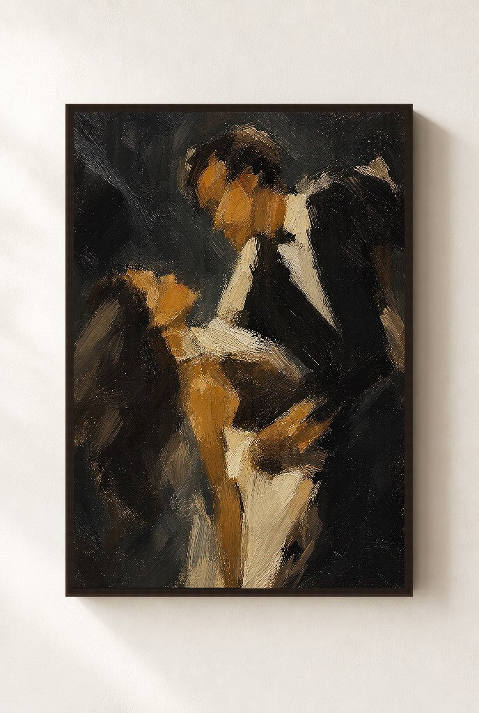 Couple, Charcoal, framed close-up, walnut