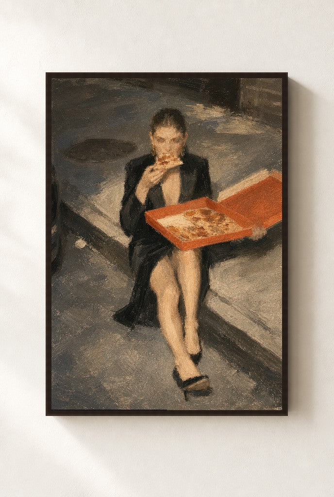Couture and a Slice, framed close-up, walnut