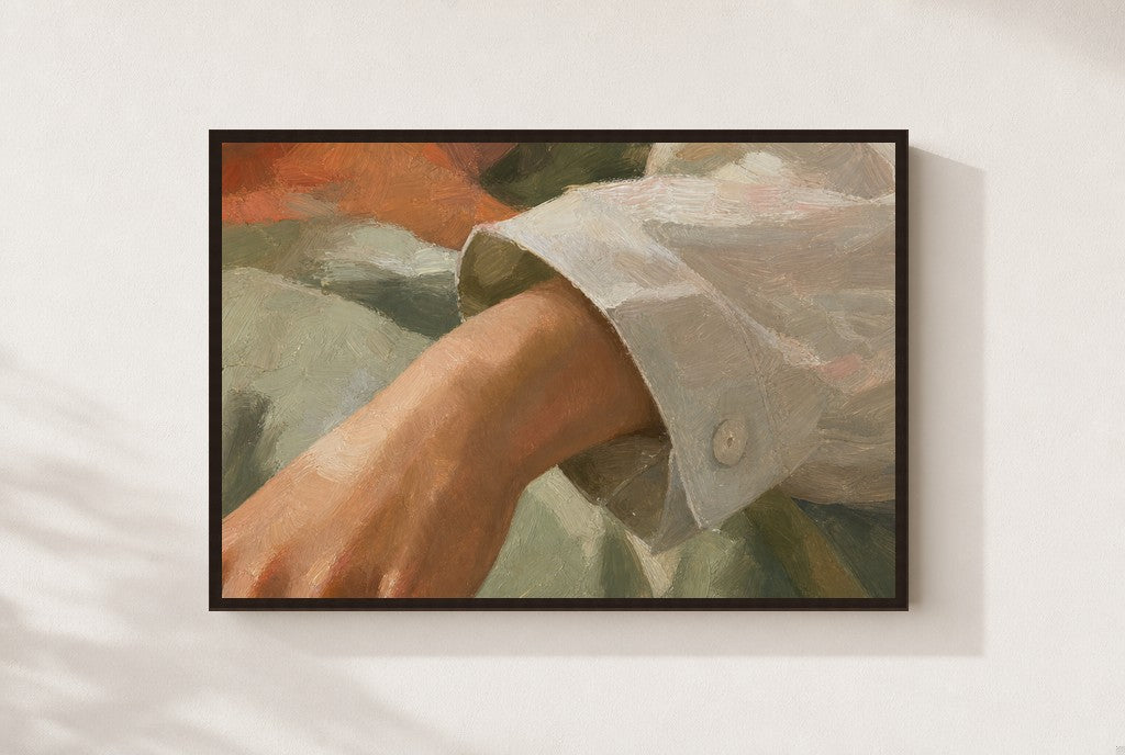 His Shirt, Probably, framed close-up, walnut