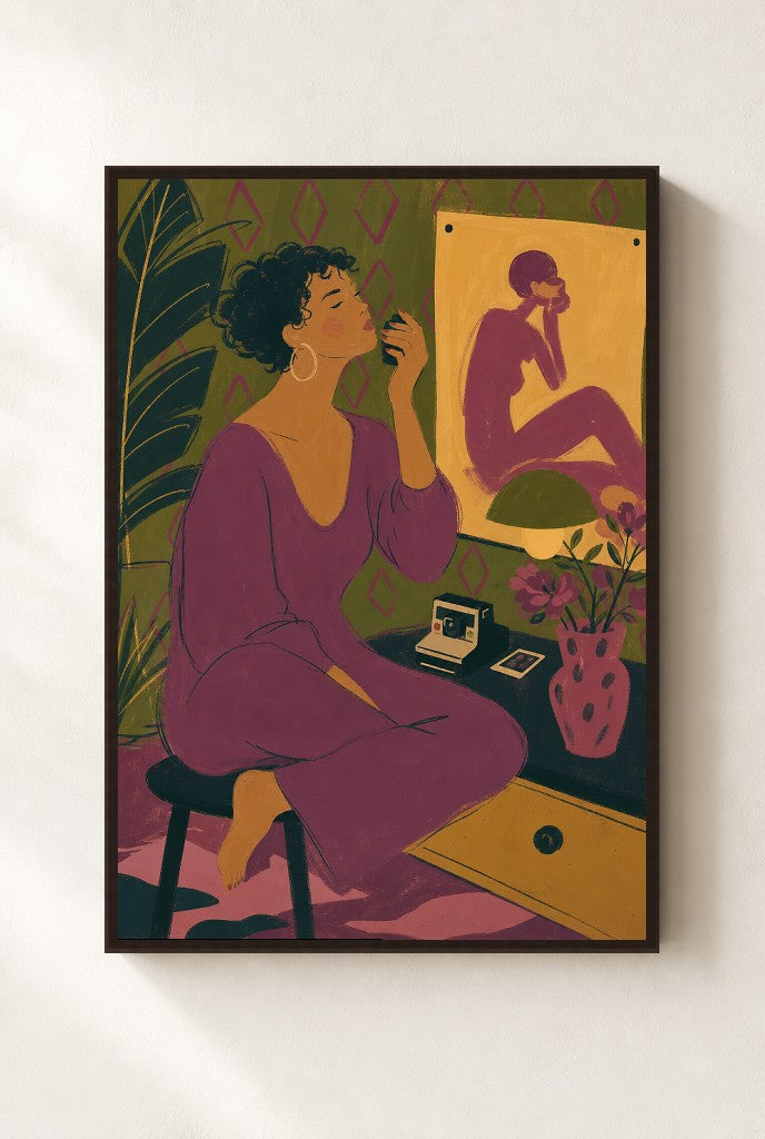 Touching Up, Plum, framed close-up, walnut