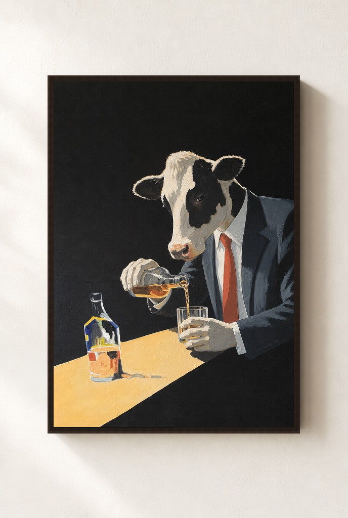 Two Fingers, Neat print, mounted in a walnut wood frame on a cream wall.
