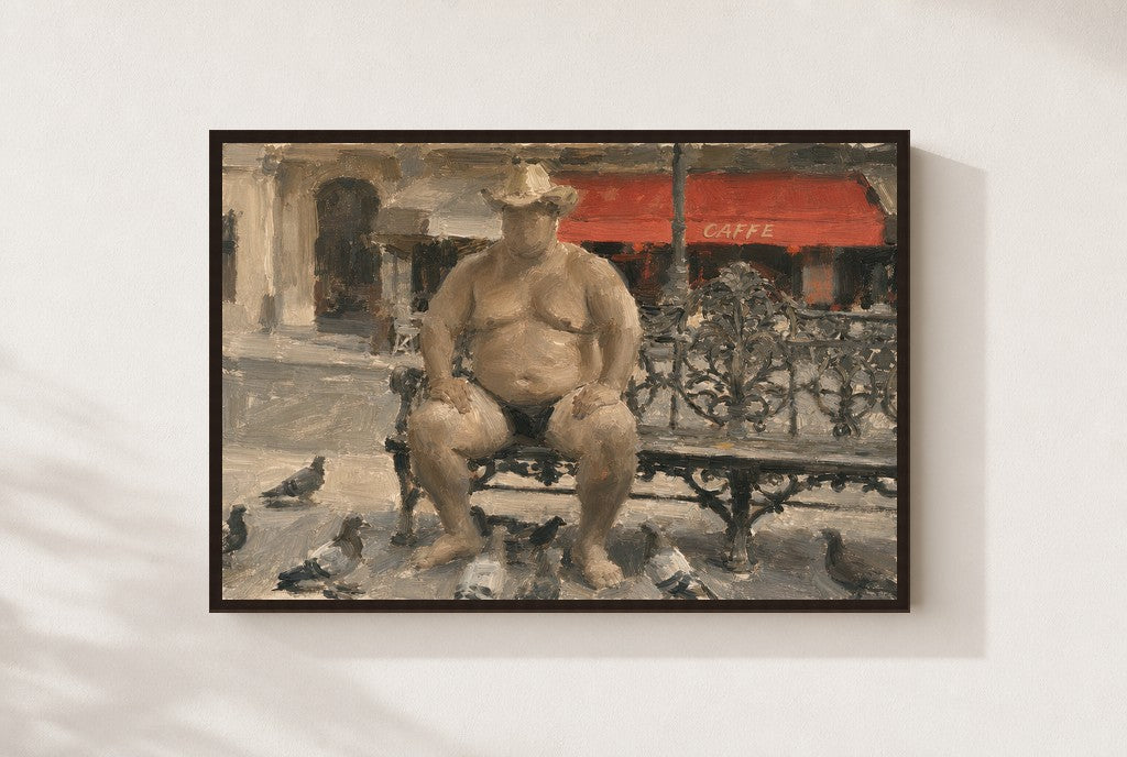 Sumo in Paris, framed close-up, walnut