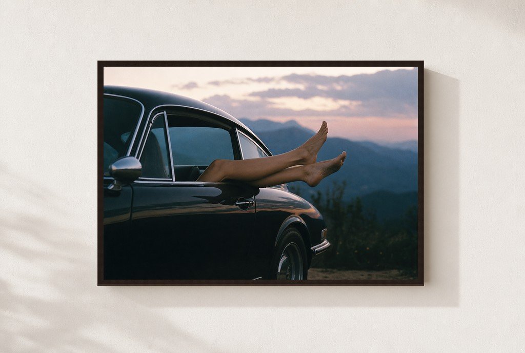 Legs Out, Top Down, framed, walnut