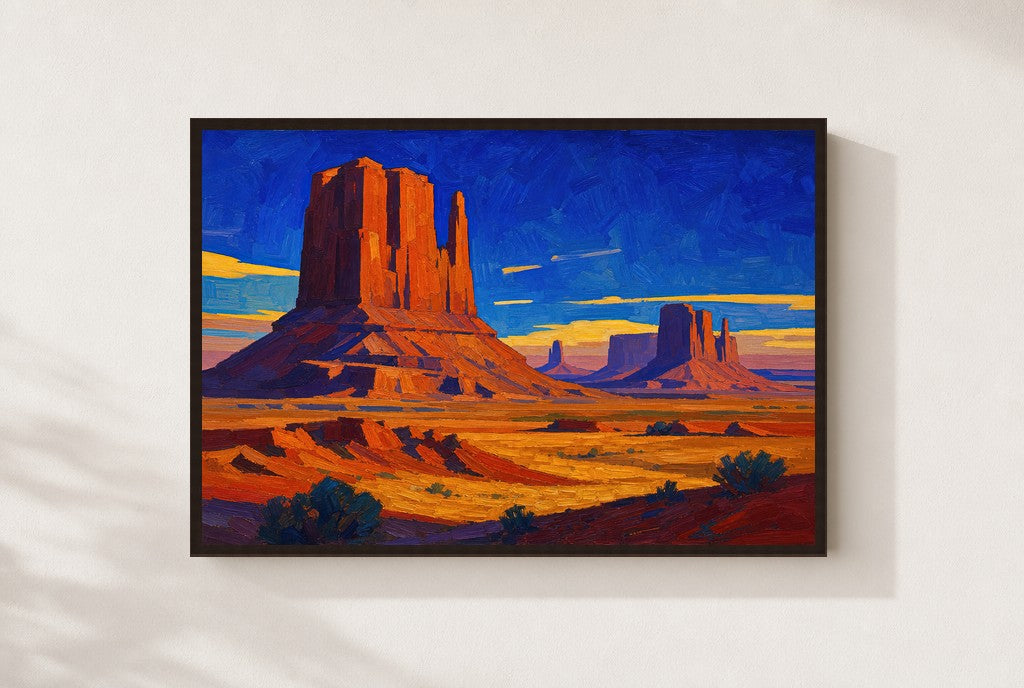 Buttes at First Light, framed close-up, walnut