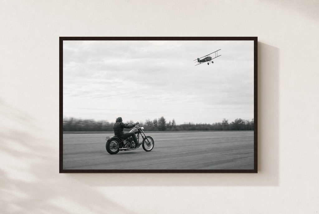 Biplane and Chrome, framed, walnut