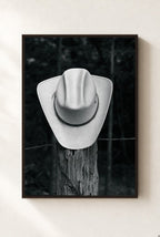 Hat on a Fencepost, framed, walnut