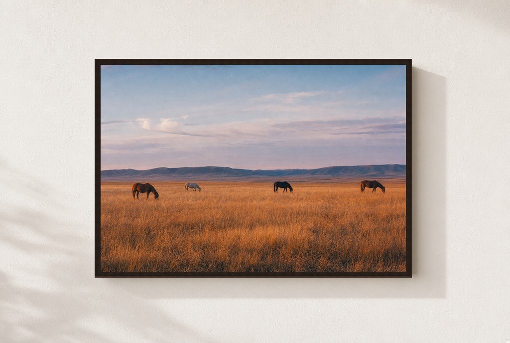Horses, No Hurry, framed, walnut