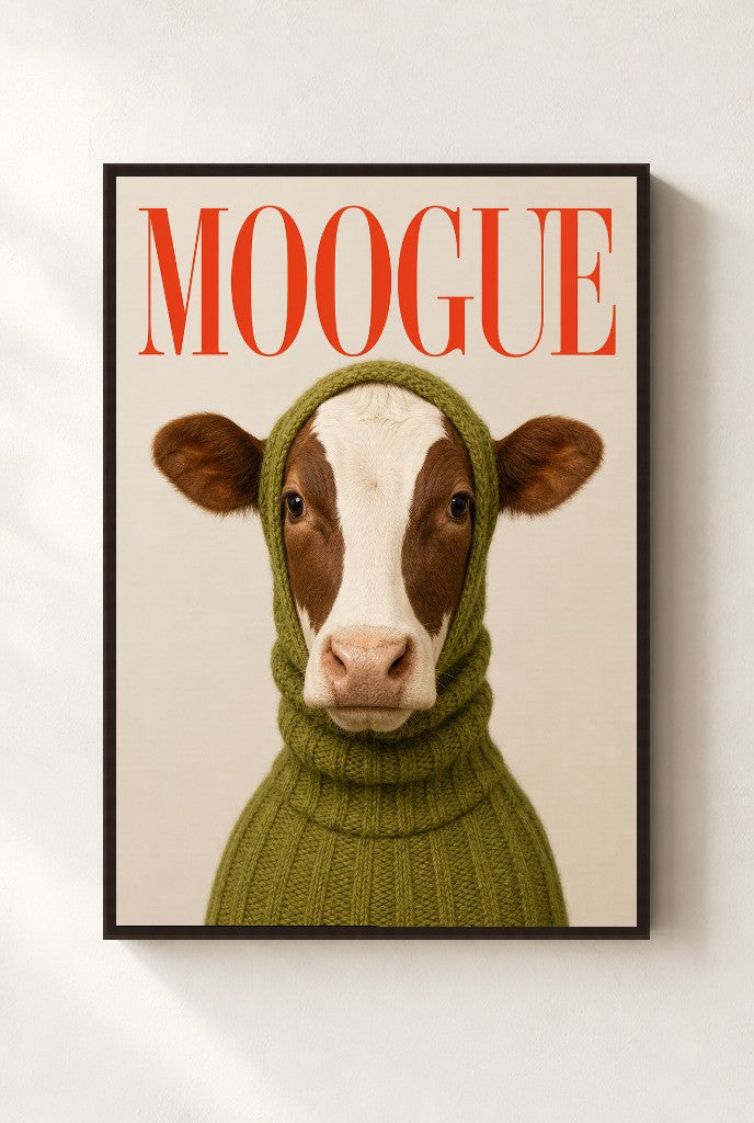 MOOGUE print, mounted in a walnut wood frame on a cream wall.