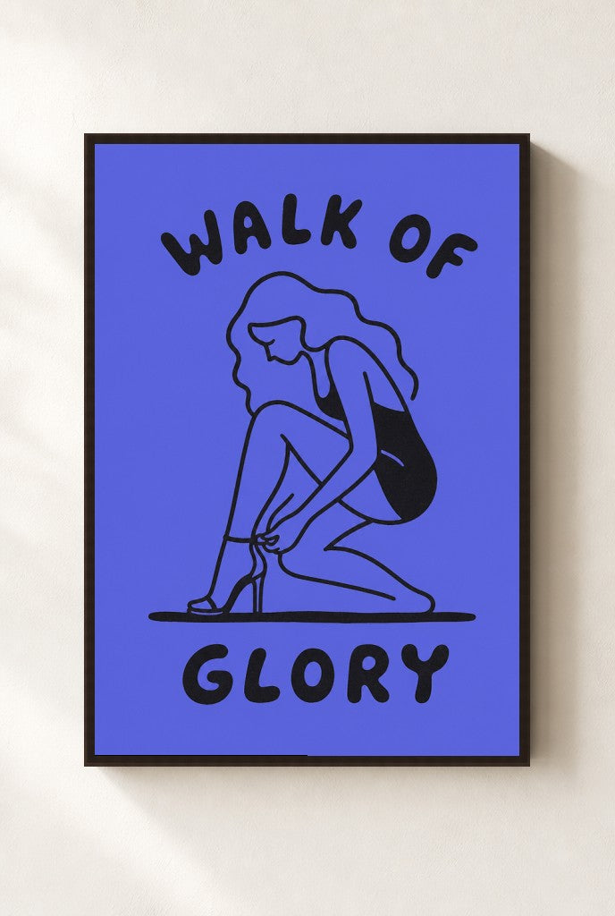 Walk of Glory print, mounted in a walnut wood frame on a cream wall.