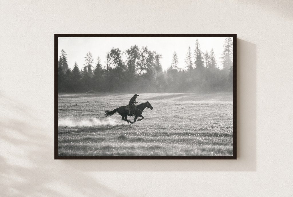 Gone at a Gallop, framed, walnut