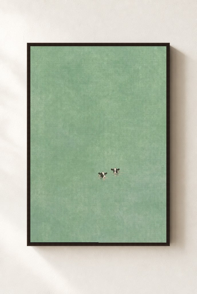Calm Sea, Two of Us print, mounted in a walnut wood frame on a cream wall.