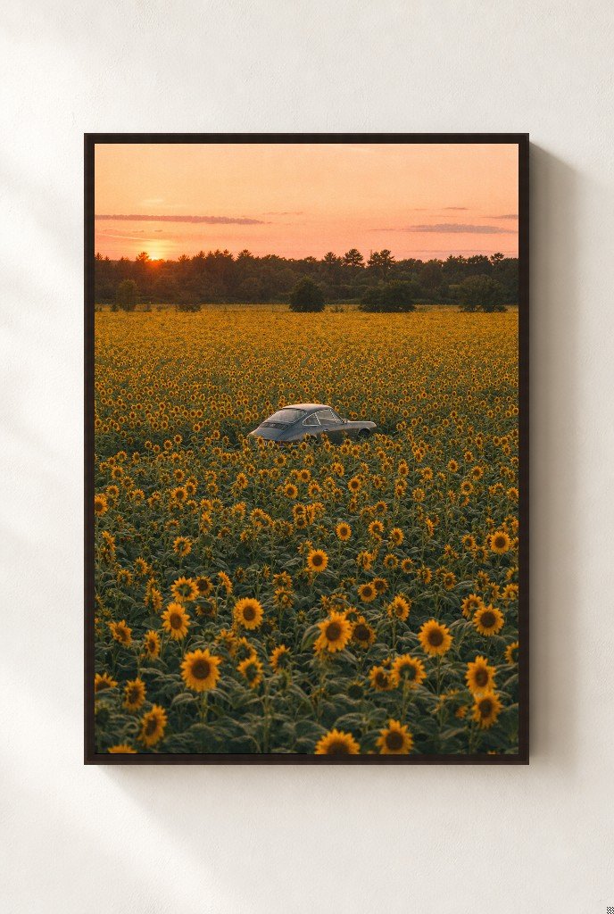 Hidden in the Sunflowers, framed, walnut