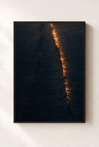 Gold on Dark Water, framed, walnut