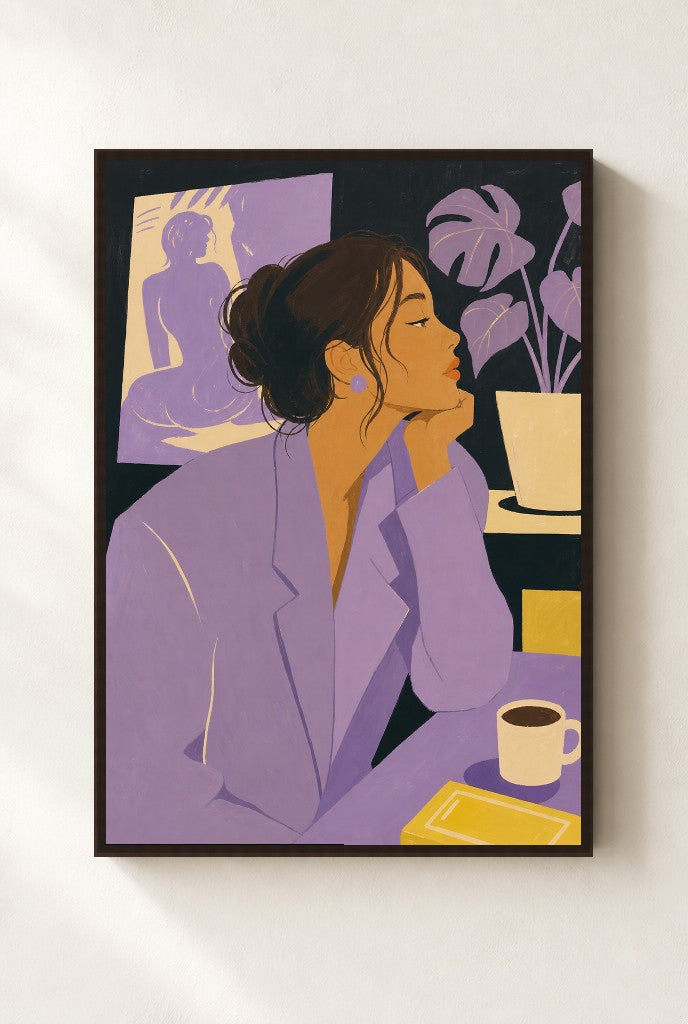 Lavender, Thinking, framed close-up, walnut