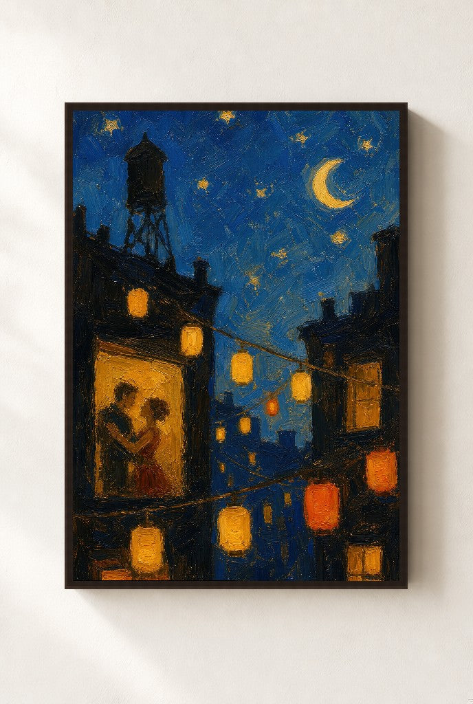 Amber Night, Dancers, framed close-up, walnut