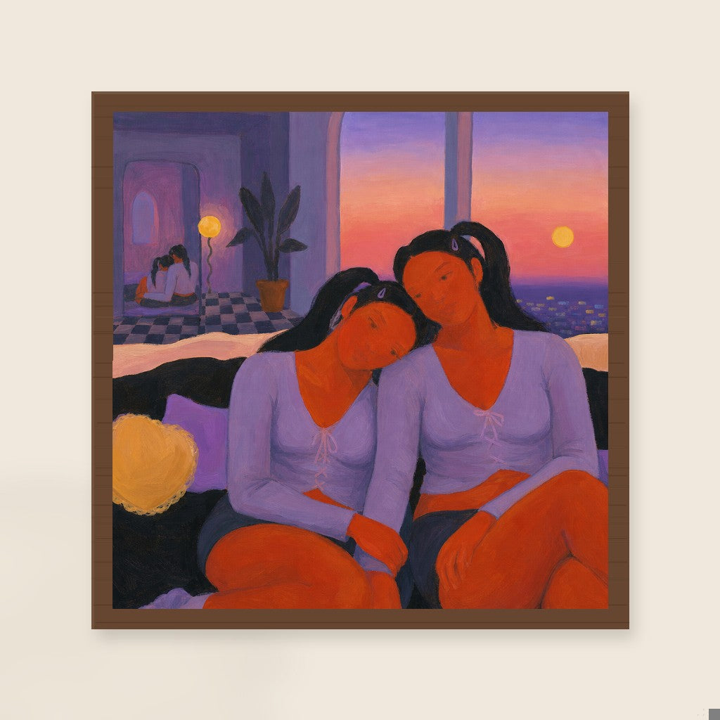 Us, at Sundown, framed close-up, walnut