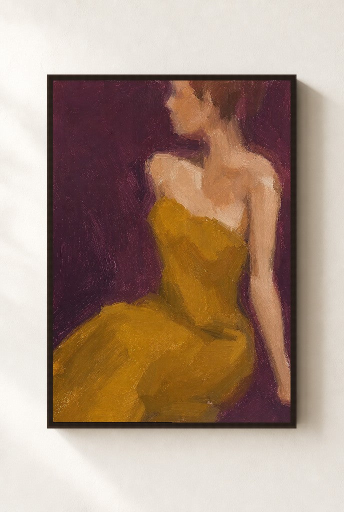 Mustard Dress, Plum, framed close-up, walnut