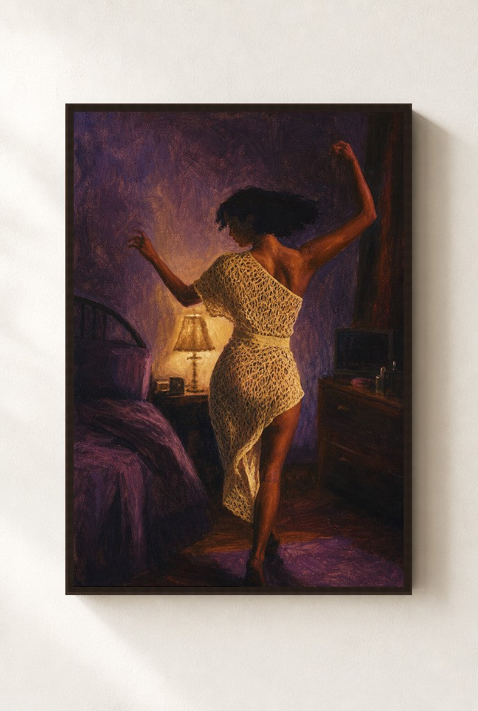 Dancing It Off, framed close-up, walnut