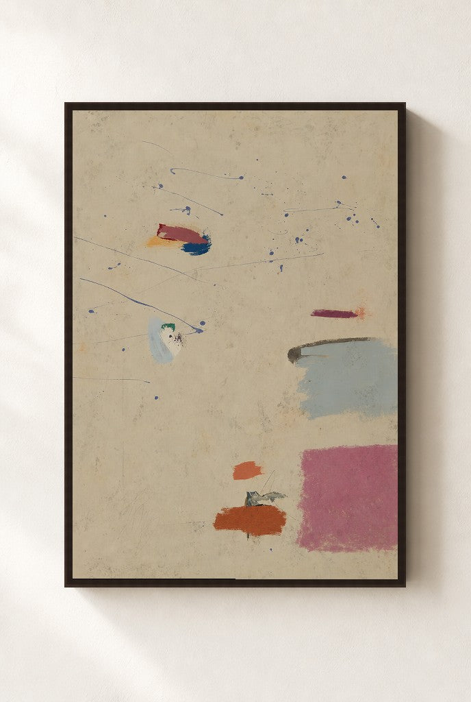 Quiet Marks, Cream print, mounted in a walnut wood frame on a cream wall.
