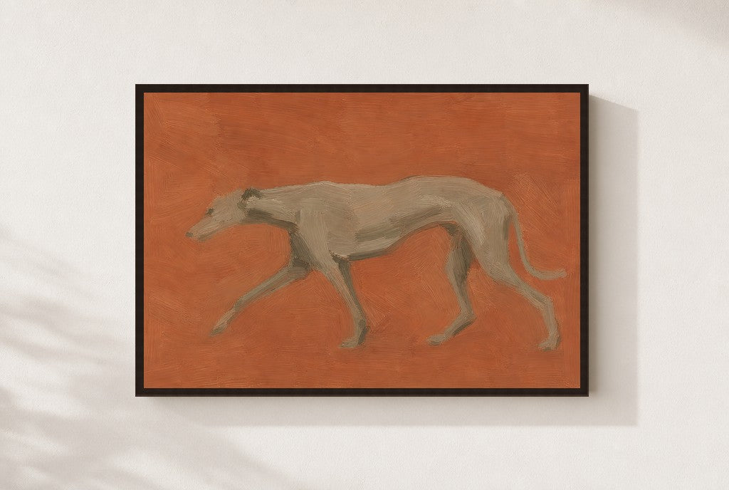Flat Greyhound, framed close-up, walnut
