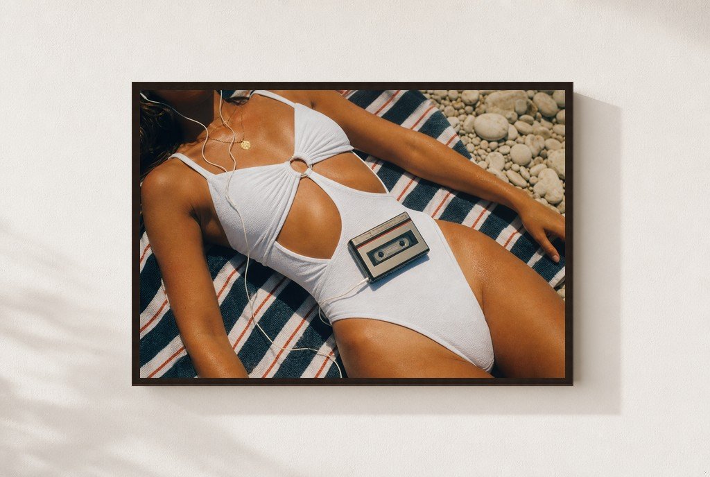 Tape Deck Tan Lines, framed, walnut