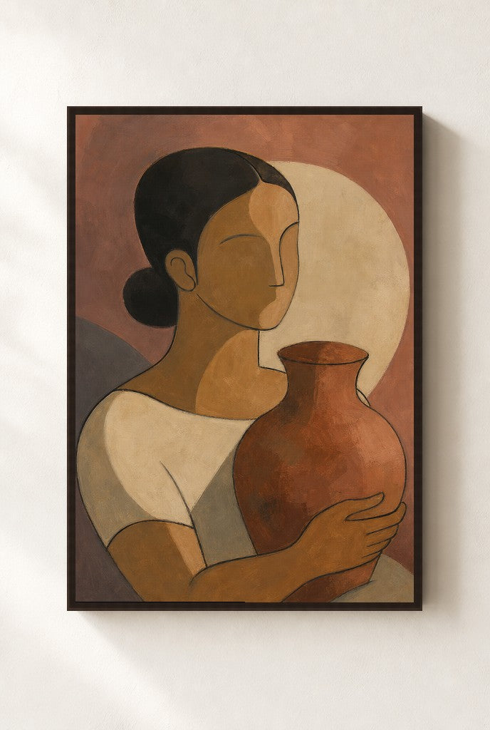 Woman With a Pot, framed close-up, walnut