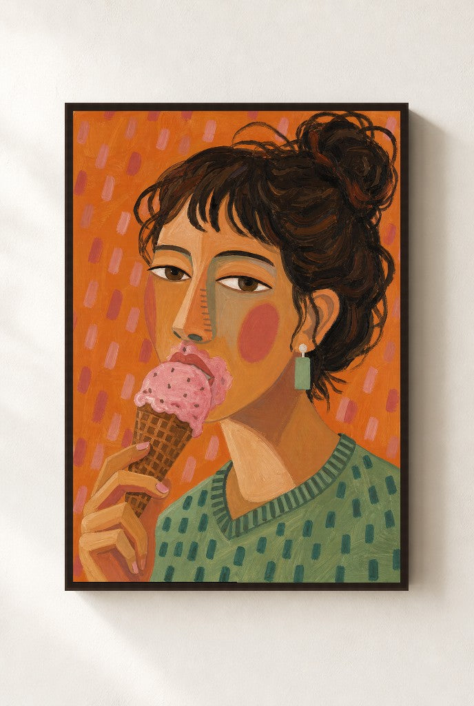 One Scoop, No Regrets, framed close-up, walnut