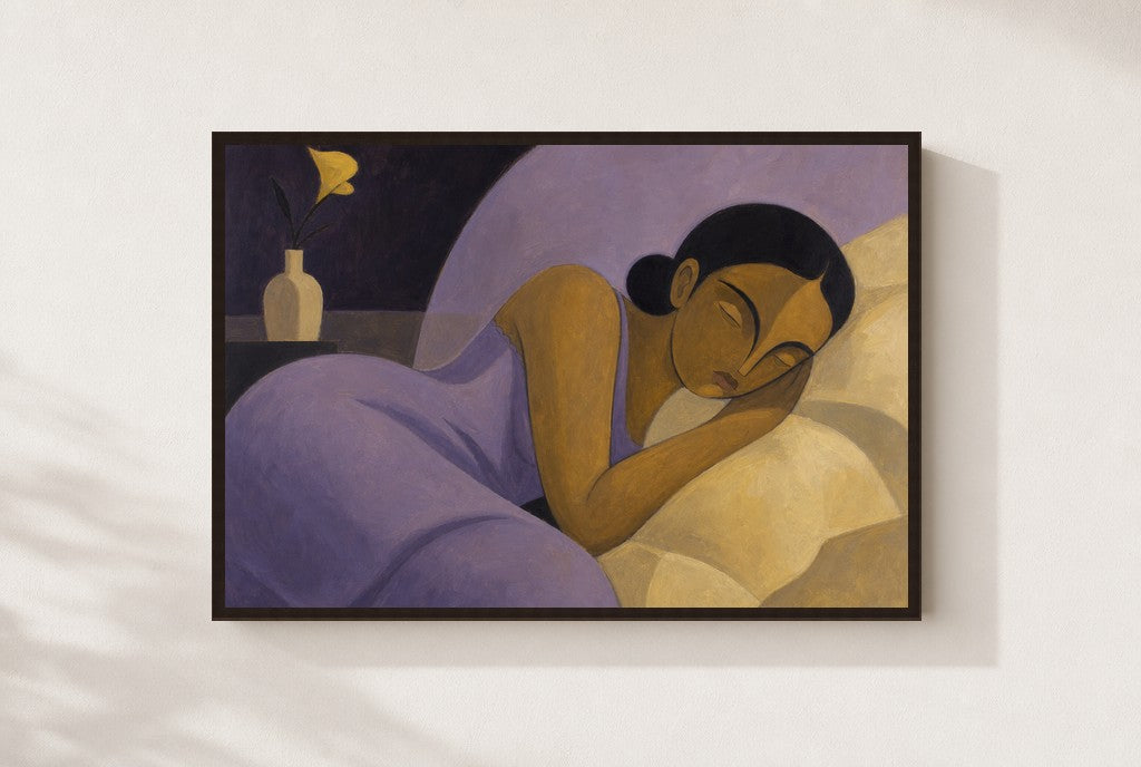 Calla Lily Sleep, framed close-up, walnut