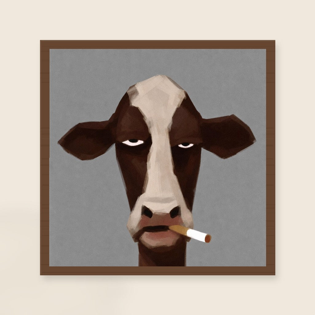 Cigarette, Square print, mounted in a walnut wood frame on a cream wall.