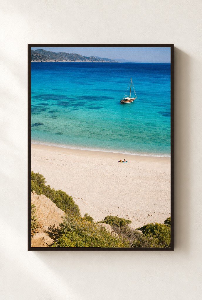 Two on an Empty Beach, framed, walnut