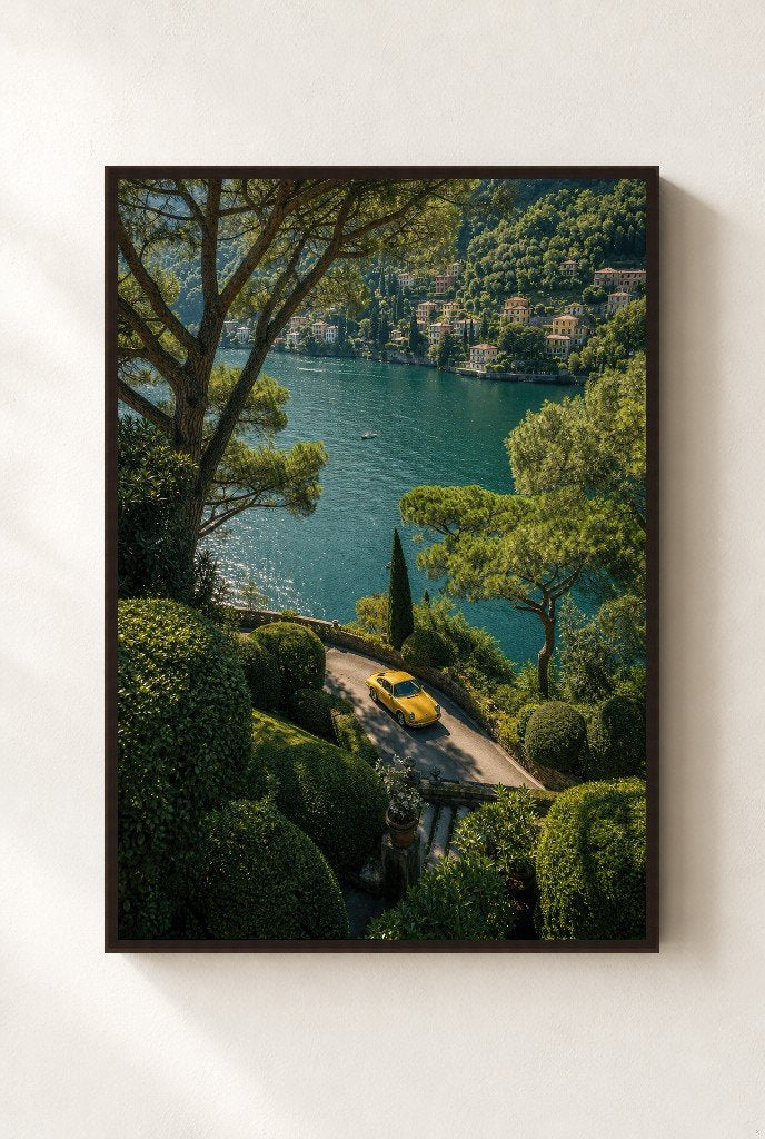 Yellow on the Bend, framed, walnut